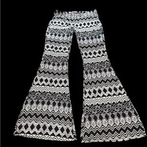 Stylish Black and White Patterned Women's Flared Pants